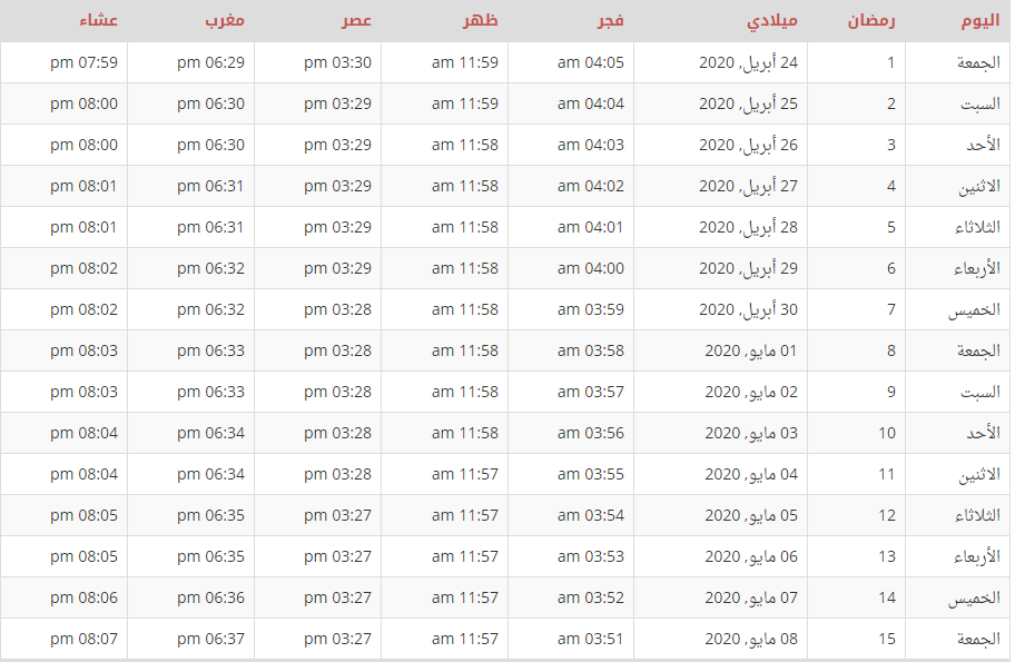 مواقيت الافطار رمضان 2024 